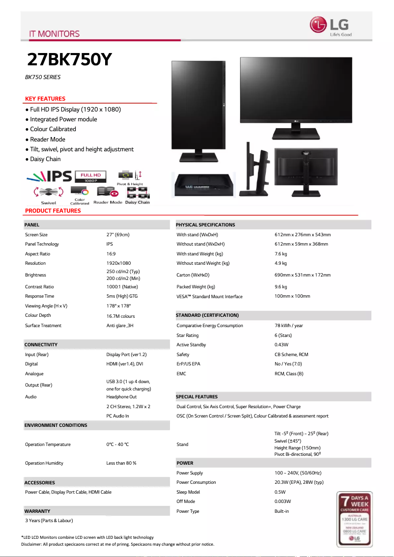 Página 1 del manual Ficha técnica LG 27BK750Y