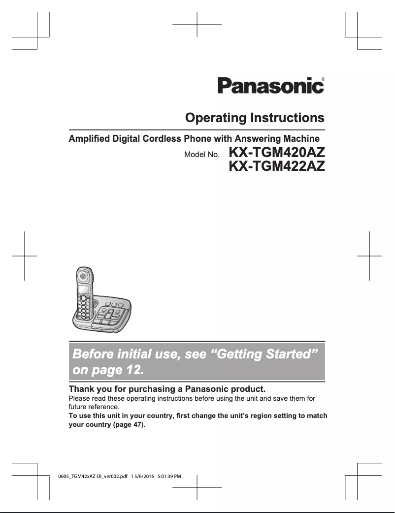 Page n°1 - Manuel utilisateur Panasonic KX-TGM422