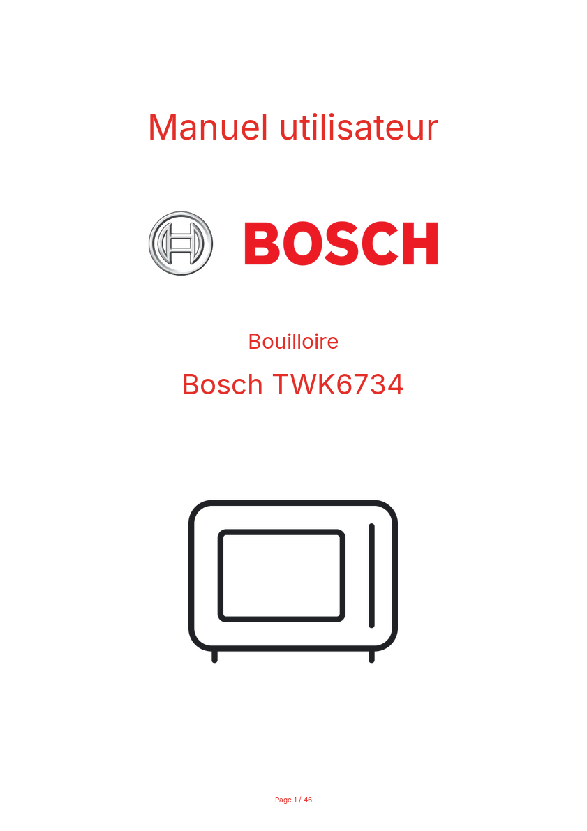 Page 1 de la notice Manuel utilisateur Bosch TWK6734