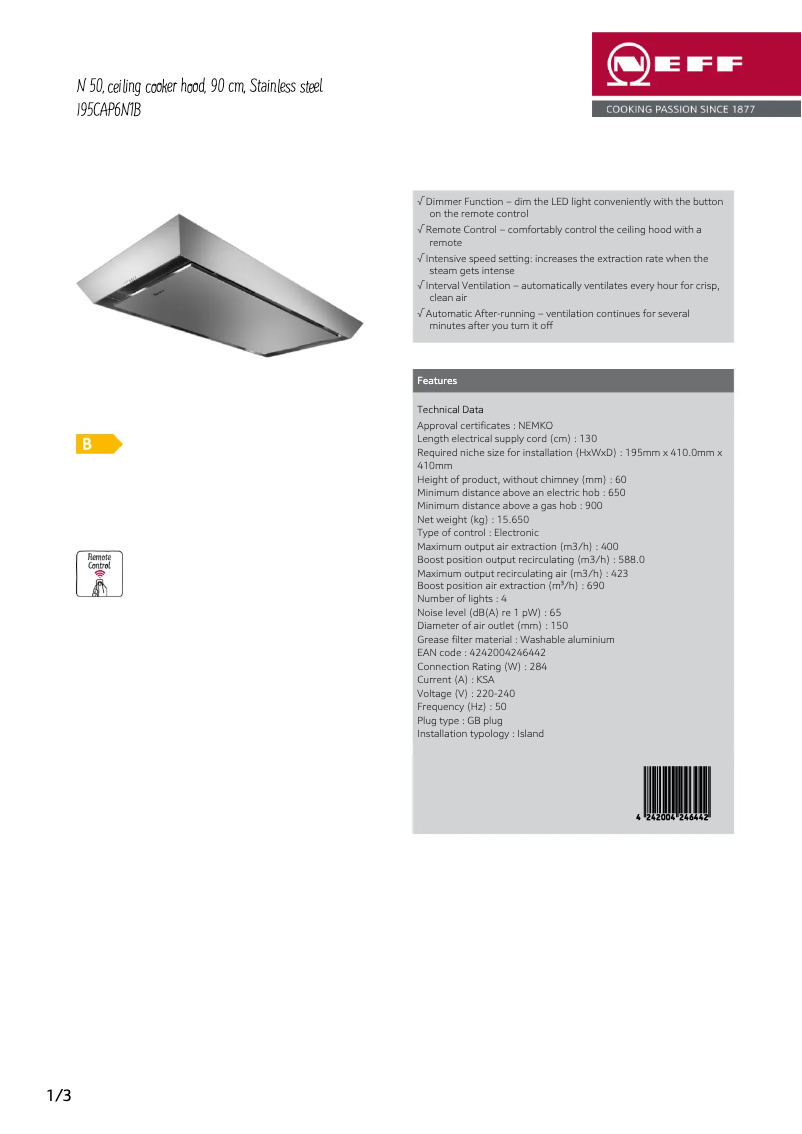 Page n°1 - Fiche technique Neff I95CAP6N1B