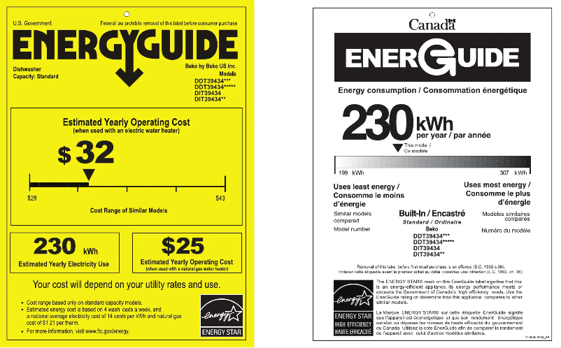 Page 1 de la notice Label énergétique Beko DDT39434XIHC2