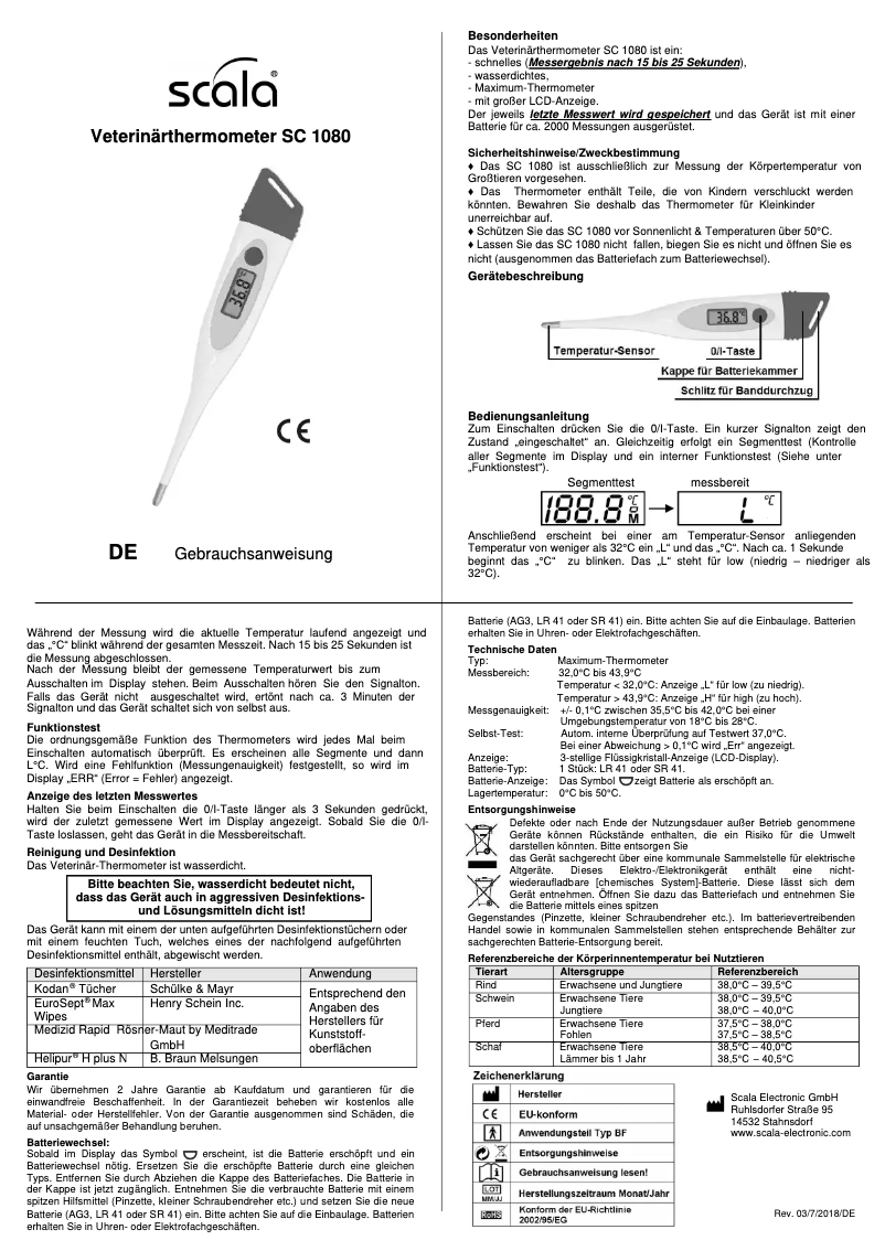 Page 1 de la notice Manuel utilisateur Scala SC 1080
