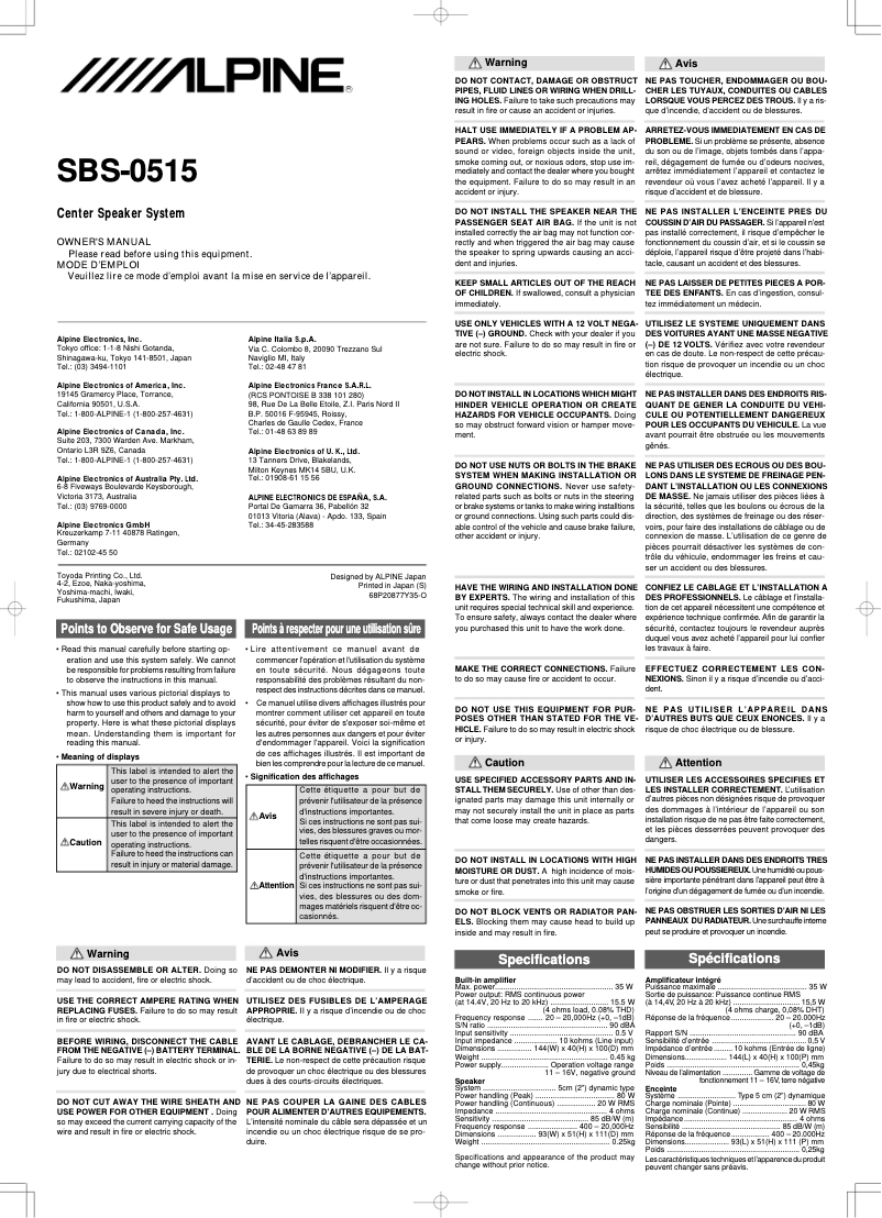 Image de la première page du manuel de l'appareil SBS-0515