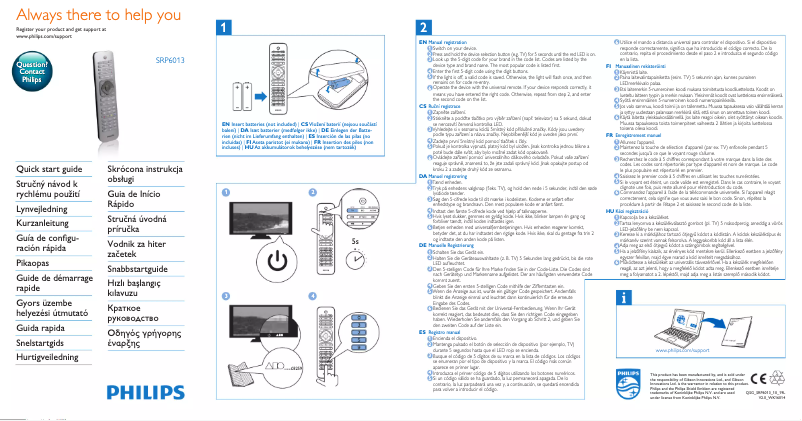 Page 1 de la notice Guide de démarrage rapide Philips SRP6013