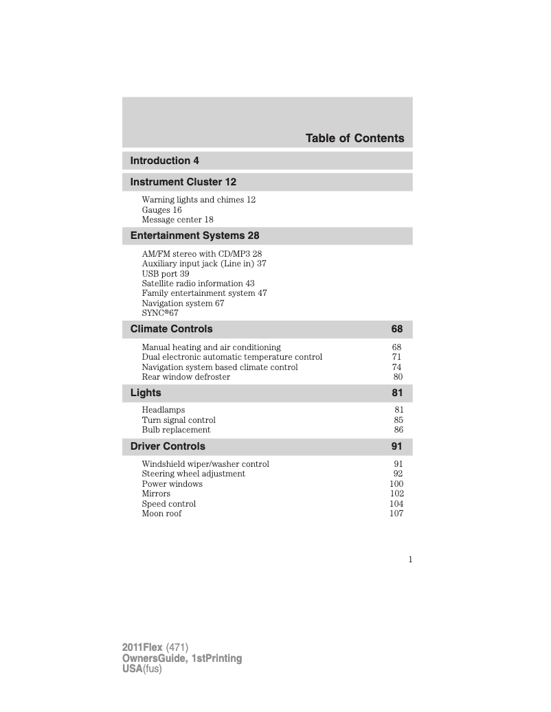 Page n°1 - Manuel utilisateur Ford Flex (2011)