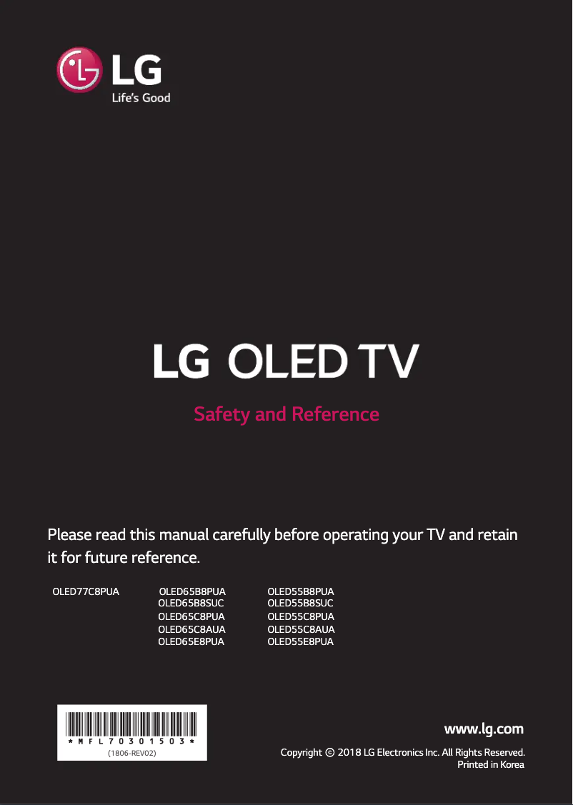 Page 1 de la notice Manuel utilisateur LG OLED77C8PUA