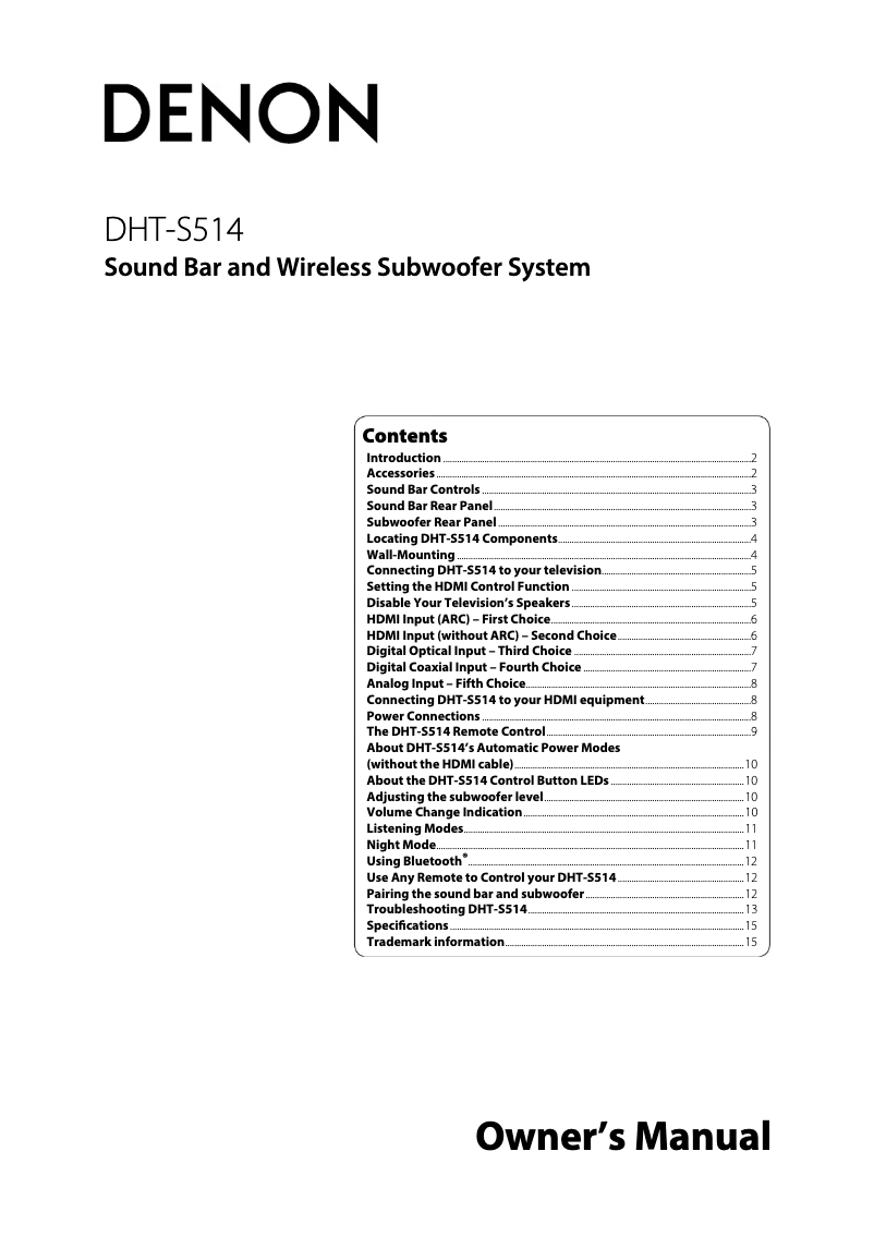 Image de la première page du manuel de l'appareil DHT-S514