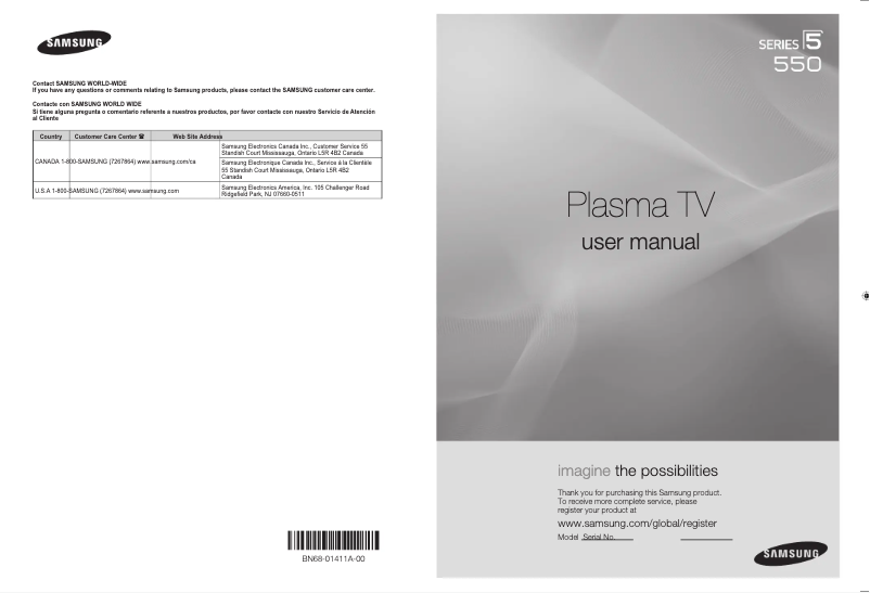 Page 1 de la notice Manuel utilisateur Samsung PN58A550