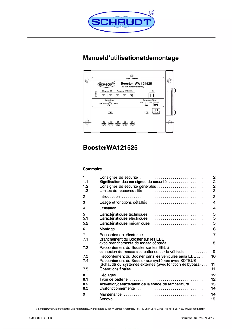 Image de la première page du manuel de l'appareil Booster WA 121525