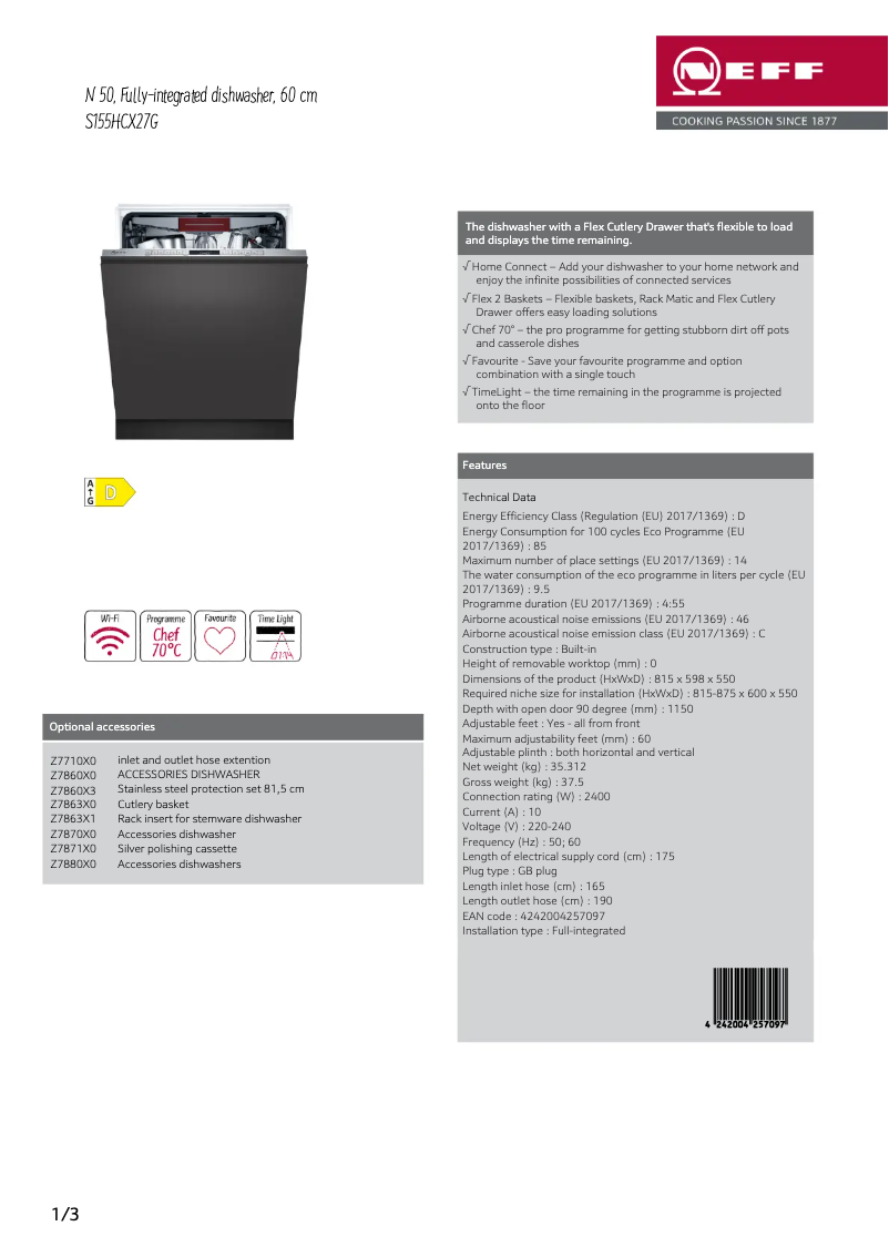 Page n°1 - Fiche technique Neff S155HCX27G