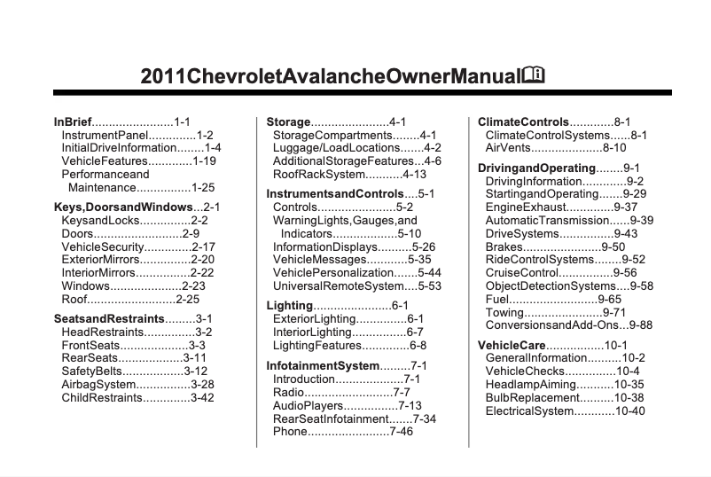 Page 1 de la notice Manuel utilisateur Chevrolet Avalanche (2011)