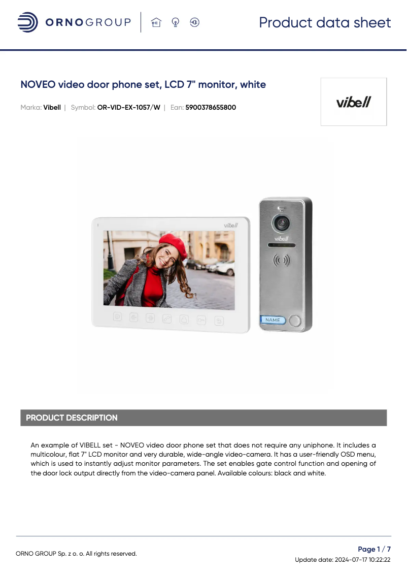 Image de la première page du manuel de l'appareil OR-VID-EX-1057