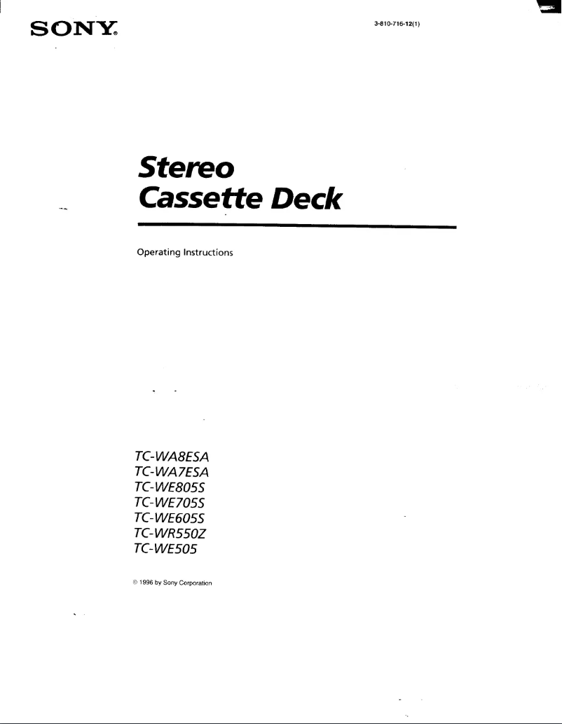 Page 1 de la notice Manuel utilisateur Sony TC-WE805S