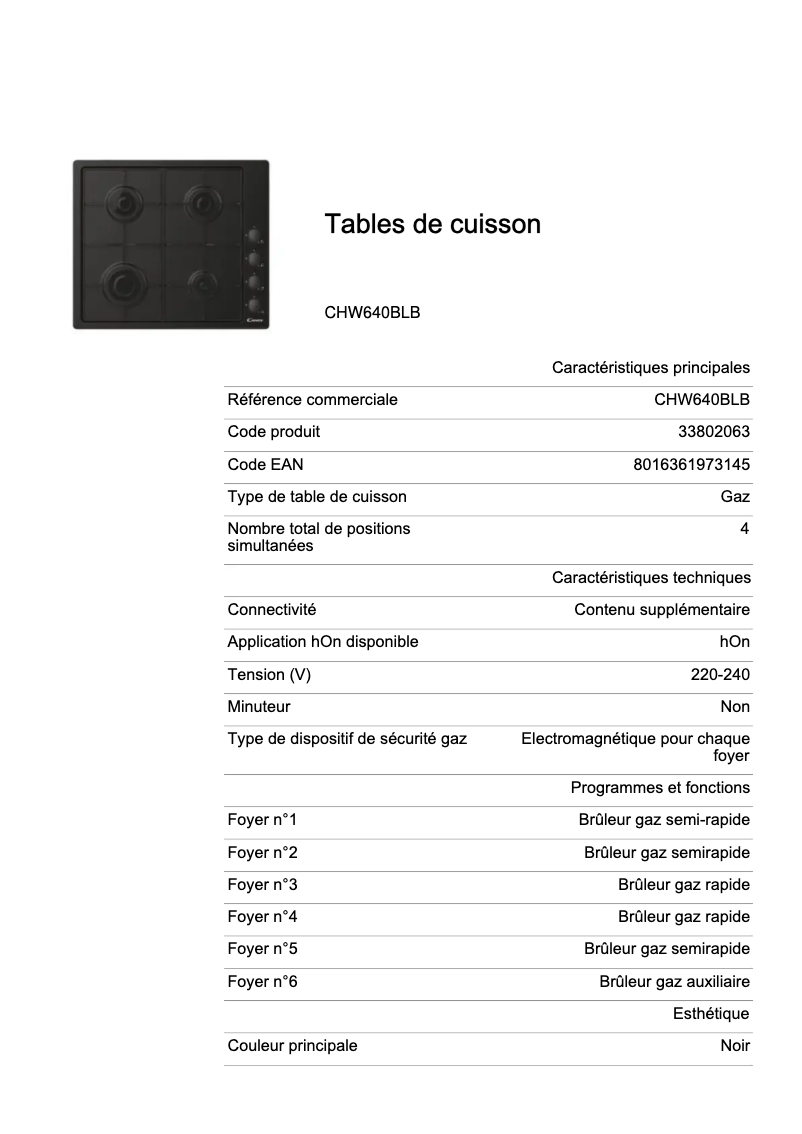 Image de la première page du manuel de l'appareil CHW640BLB