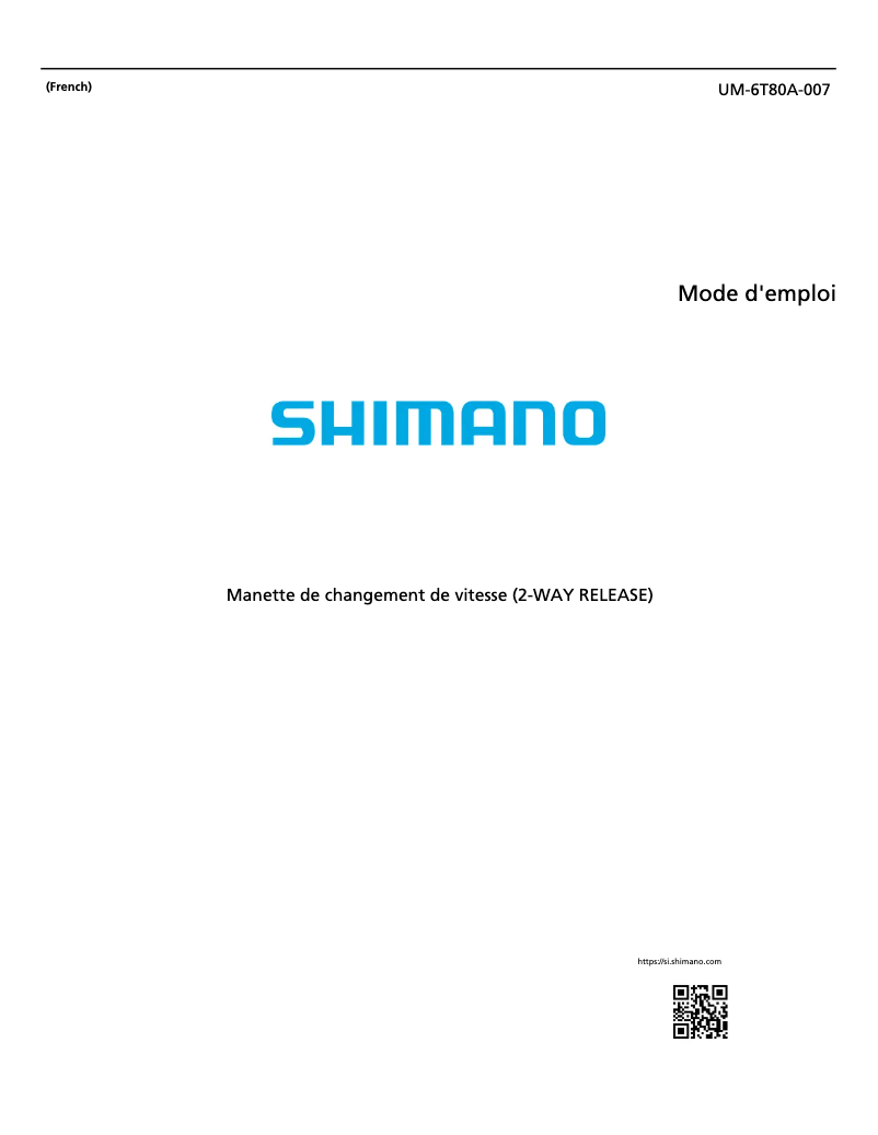 Page n°1 - Manuel utilisateur Shimano SL-T6000-L
