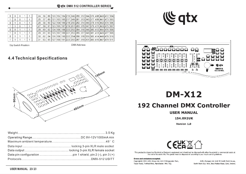 Image de la première page du manuel de l'appareil DM-X12
