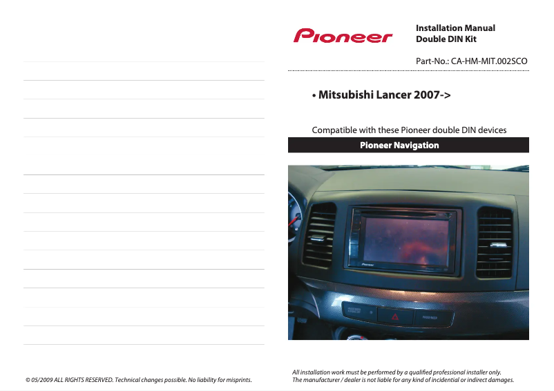 Page n°1 - Manuel utilisateur Pioneer CA-HM-MIT.002SCO