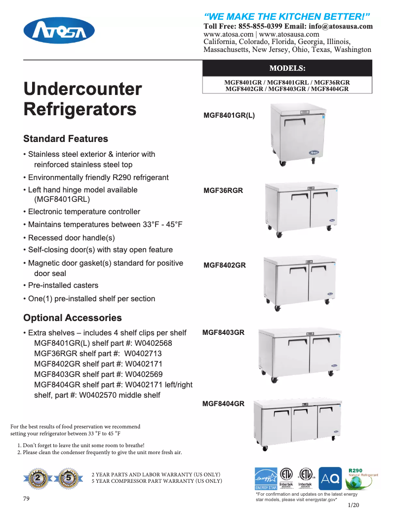 Page 1 of the manual Technical Sheet Atosa Commercial MGF8401