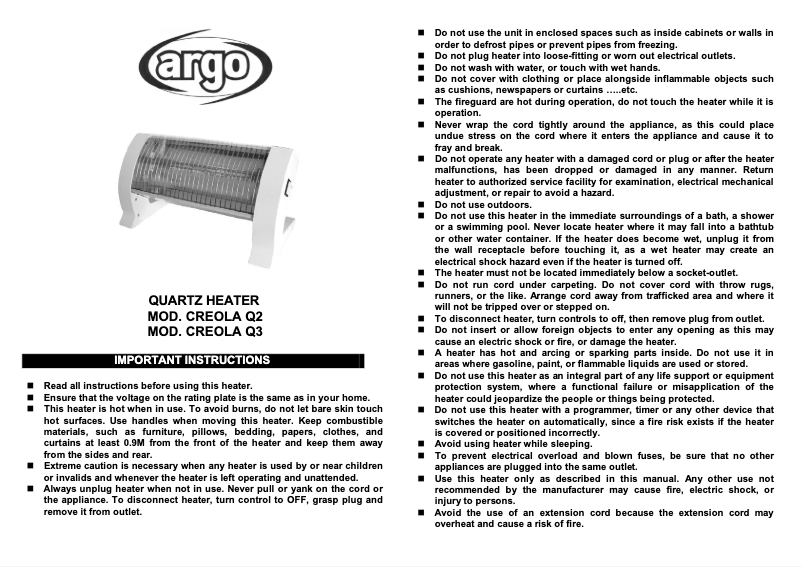 Página 1 del manual Manual de usuario Argoclima Creola Q3