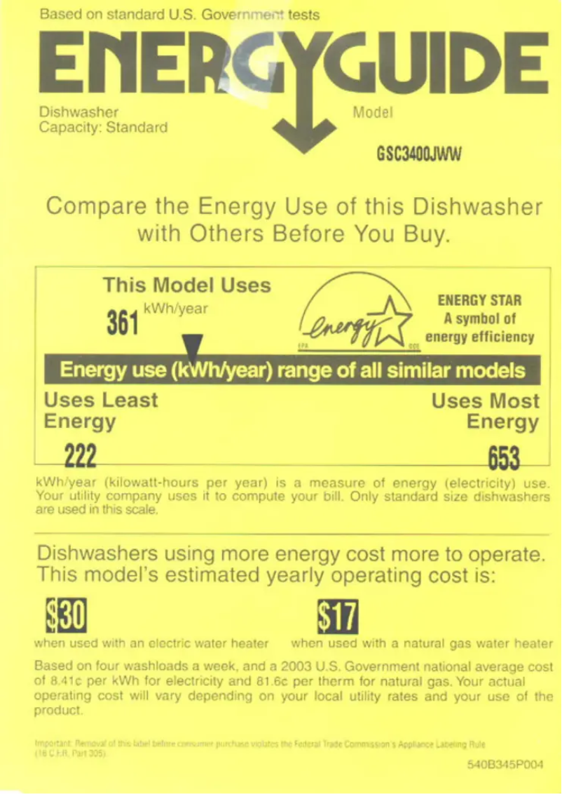 Página 1 del manual Etiqueta energética GE GSC3400JBB