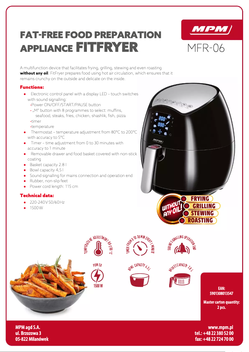 Page 1 de la notice Fiche technique MPM MFR-06