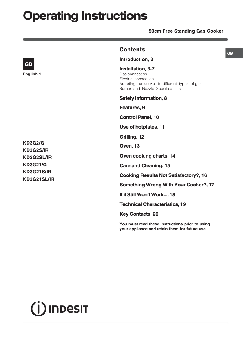 Page n°1 - Manuel utilisateur Indesit KD3G21XG
