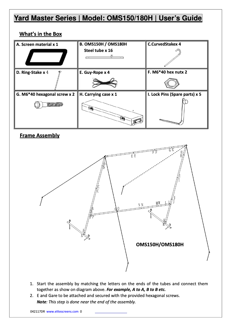 Page n°1 - Manuel utilisateur Elite Screens Yard Master 150" OMS150H