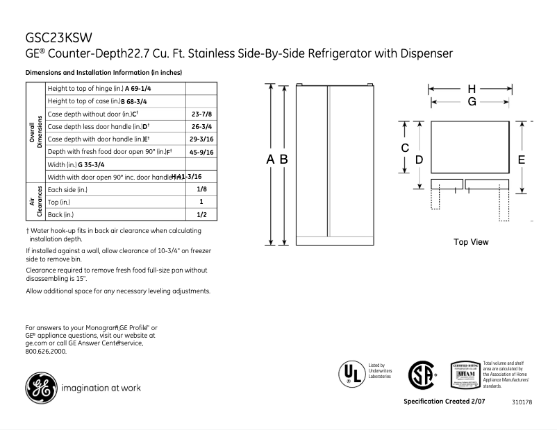 Image de la première page du manuel de l'appareil GSC23KSWSS