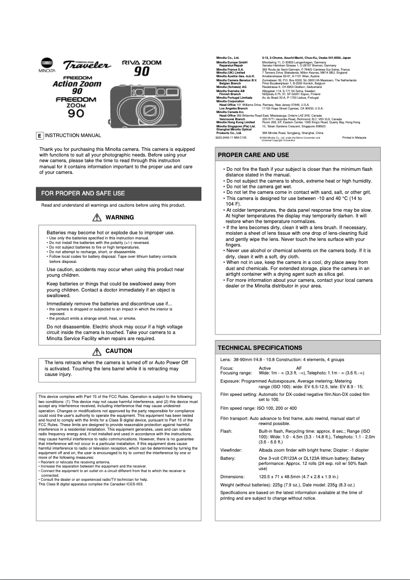 Page n°1 - Manuel utilisateur Konica Minolta Riva Zoom 90