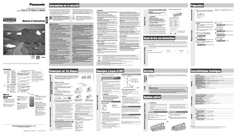 Page 1 de la notice Manuel utilisateur Panasonic CQ-C1465N
