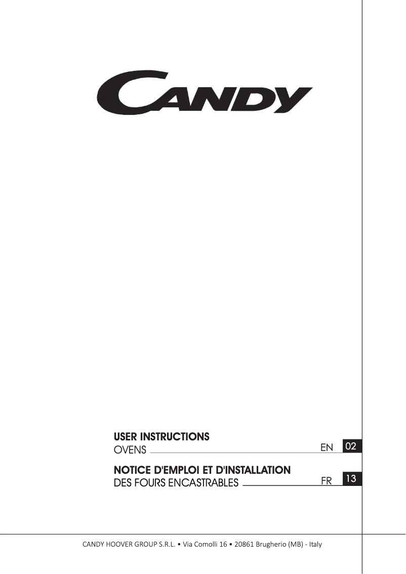 Page 1 de la notice Manuel utilisateur Candy FCTS615X WF