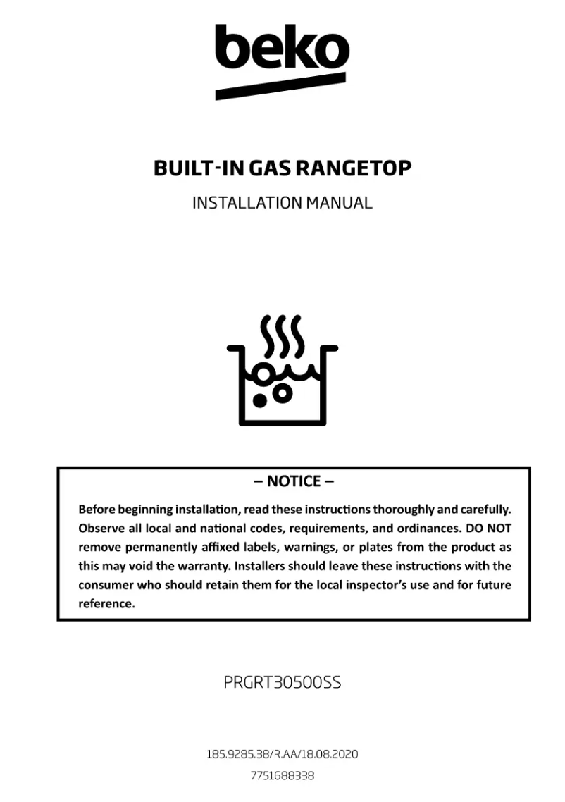 Page 1 de la notice Manuel utilisateur Beko PRGRT30500SS