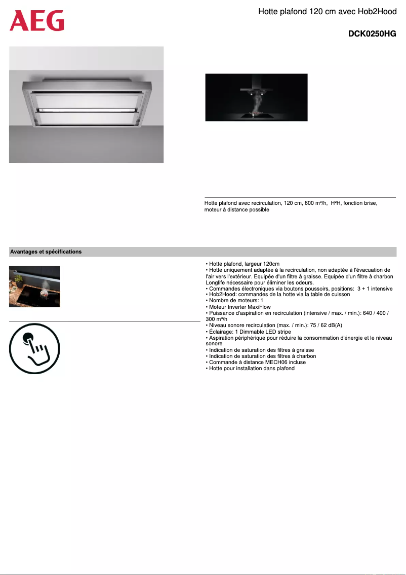 Page 1 de la notice Fiche technique AEG DCK0250HG