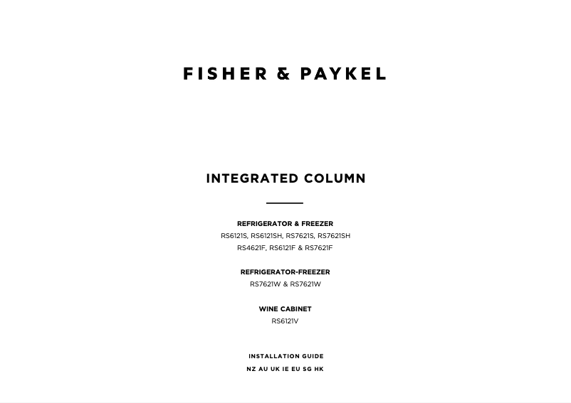 Page n°1 - Guide d'installation Fisher & Paykel RS4621FRJK2
