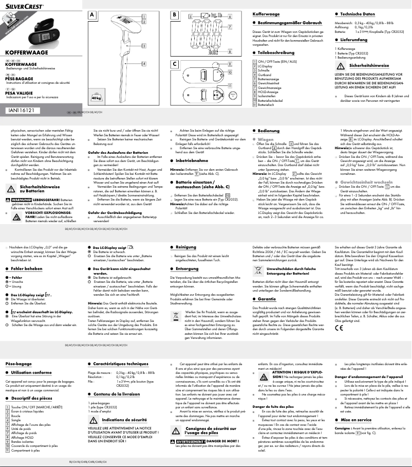 Page 1 de la notice Manuel utilisateur SilverCrest 116121-15-01