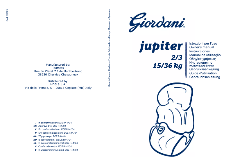 Page 1 de la notice Manuel utilisateur Giordani Jupiter