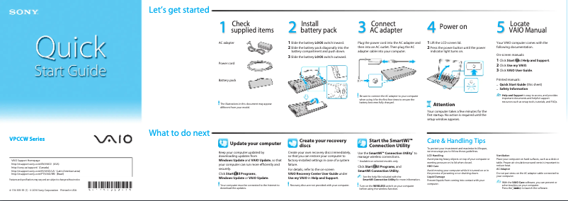 Page n°1 - Guide d'installation Sony Vaio VPCCW29FX