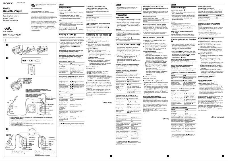 Image de la première page du manuel de l'appareil Walkman WM-FX522