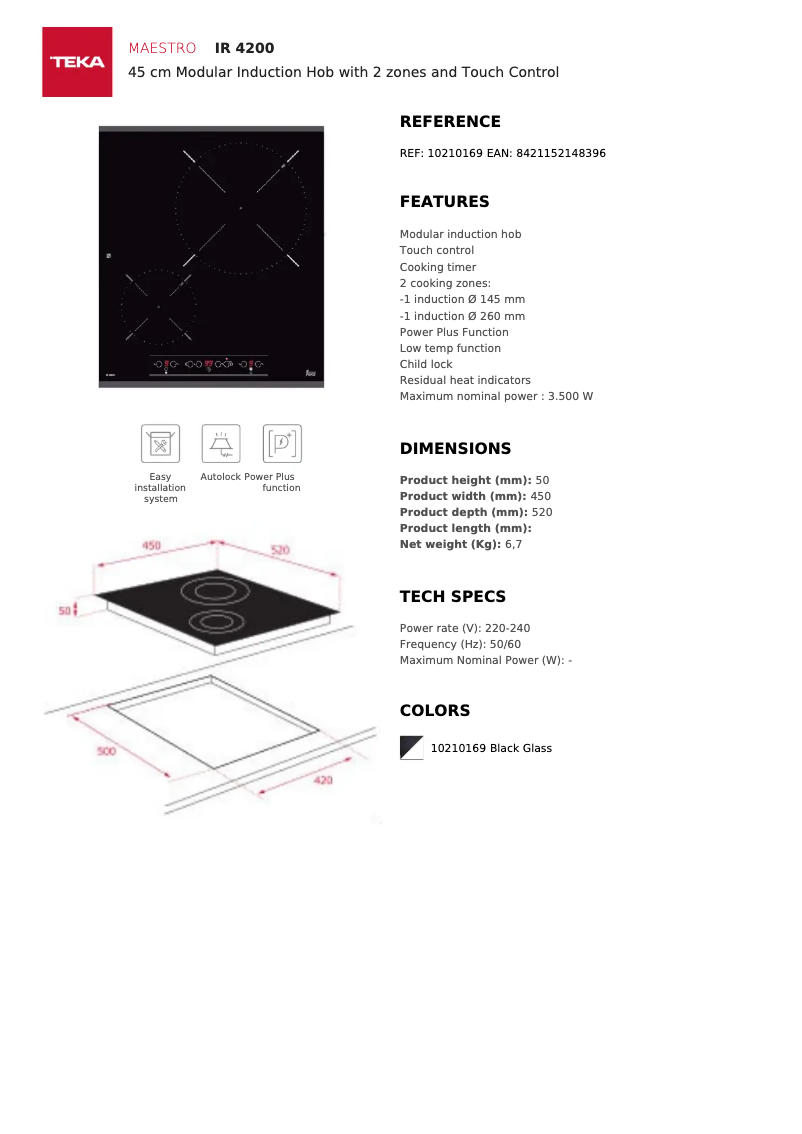 Page 1 de la notice Fiche technique Teka IR 4200