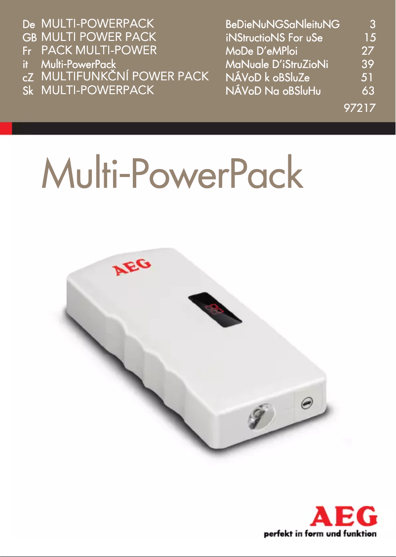Page n°1 - Manuel utilisateur AEG Multi-Powerpack 97217