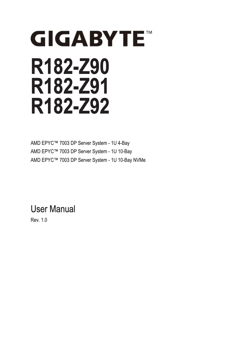 Page 1 de la notice Manuel utilisateur Gigabyte R182-Z92