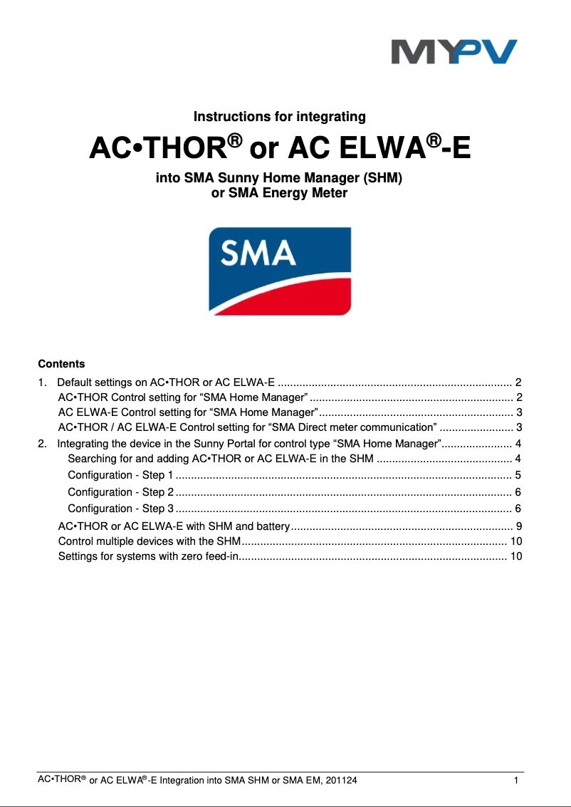 Page n°1 - Guide d'installation My-PV AC•THOR
