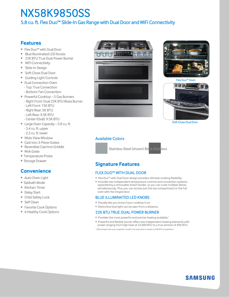 Page n°1 - Fiche technique Samsung NX58K9850SS