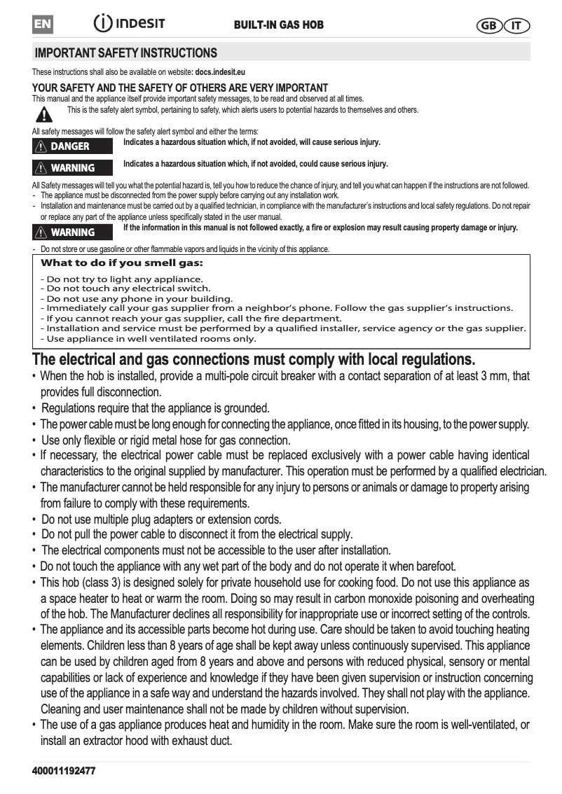 Page 1 de la notice Manuel utilisateur Indesit BB 752 /I (AN)