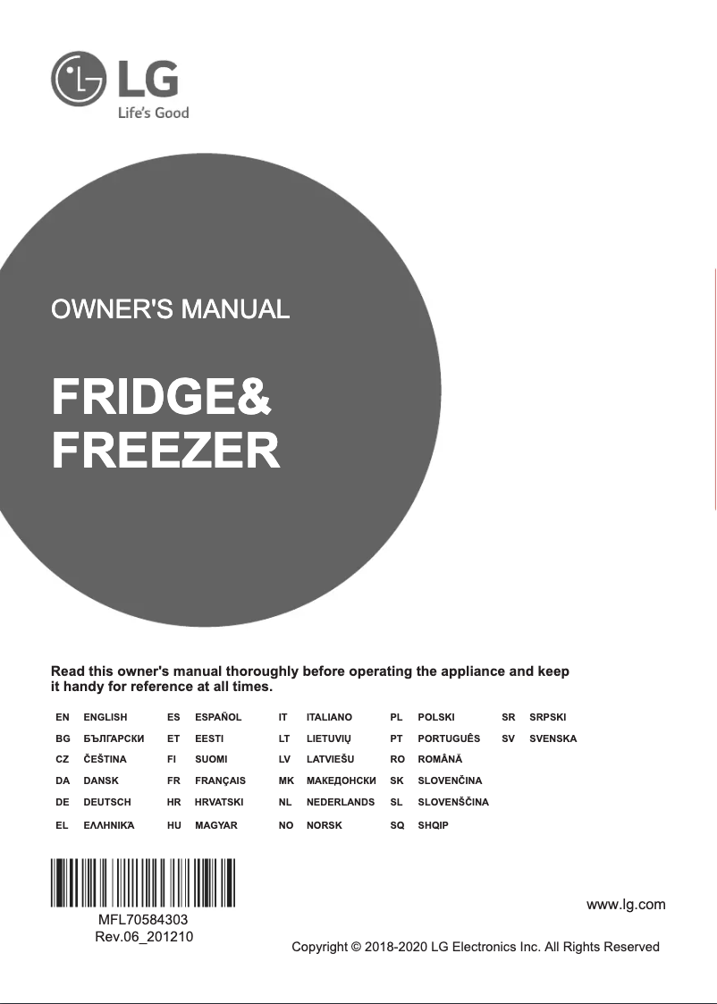 Page 1 de la notice Manuel utilisateur LG GBB71PZVFN