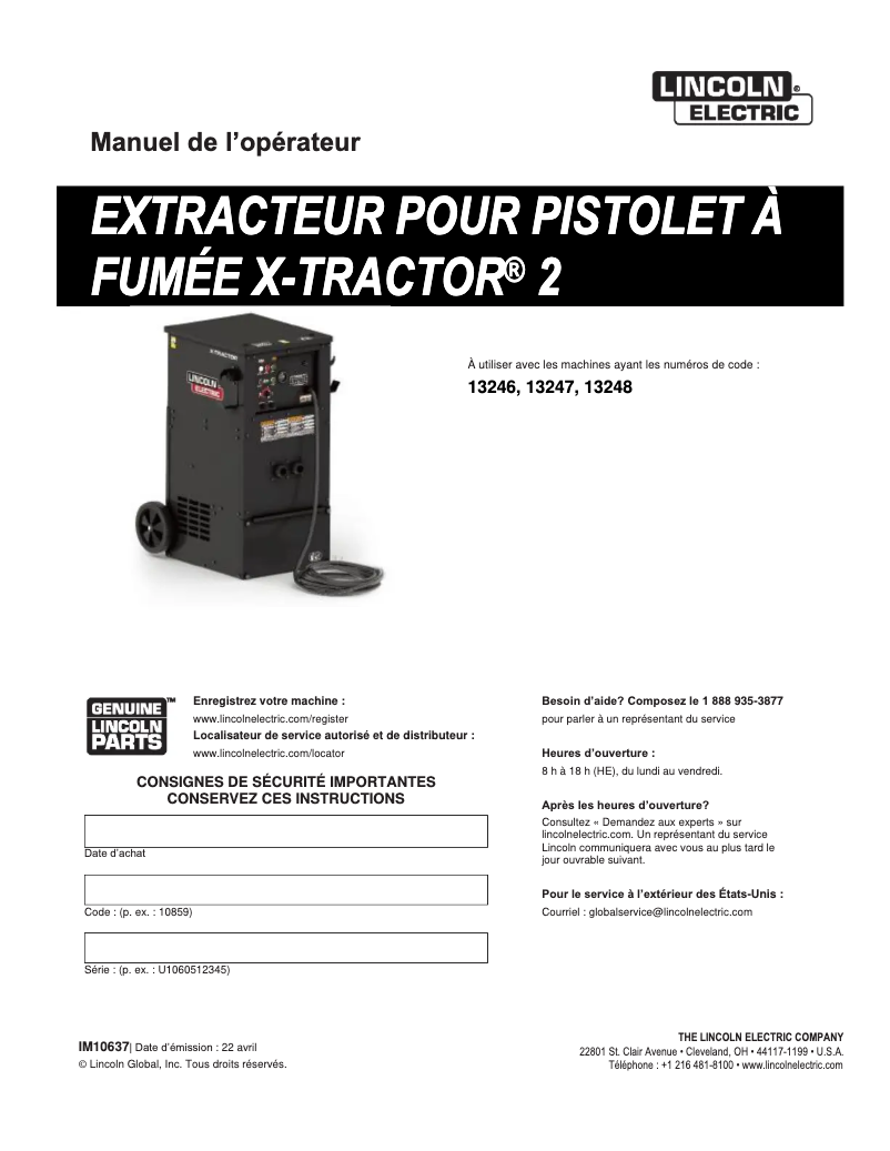 Page n°1 - Manuel utilisateur Lincoln Electric X-Tractor 2