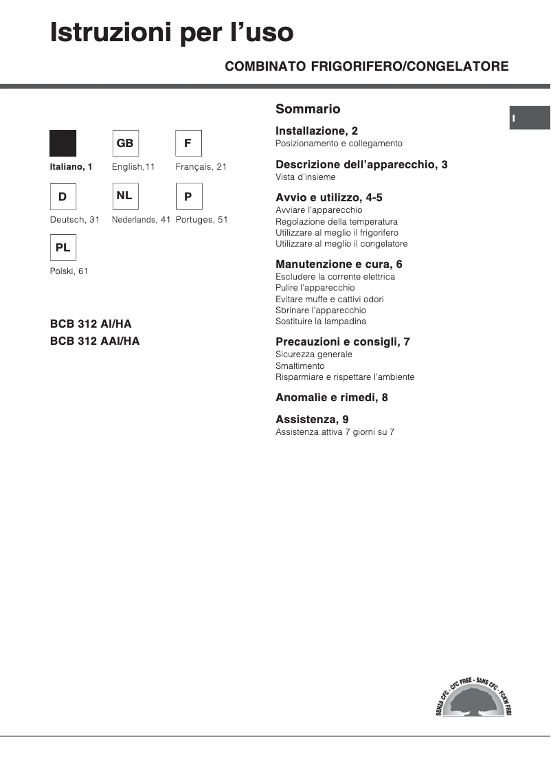 Page n°1 - Manuel utilisateur Hotpoint Ariston BCB 312 AI/FF