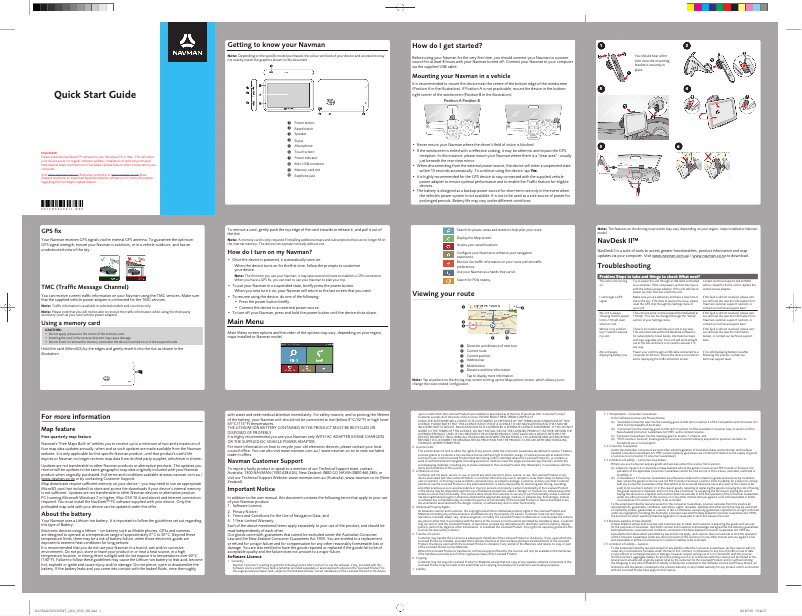 Page 1 de la notice Guide de démarrage rapide Navman EZY455MT