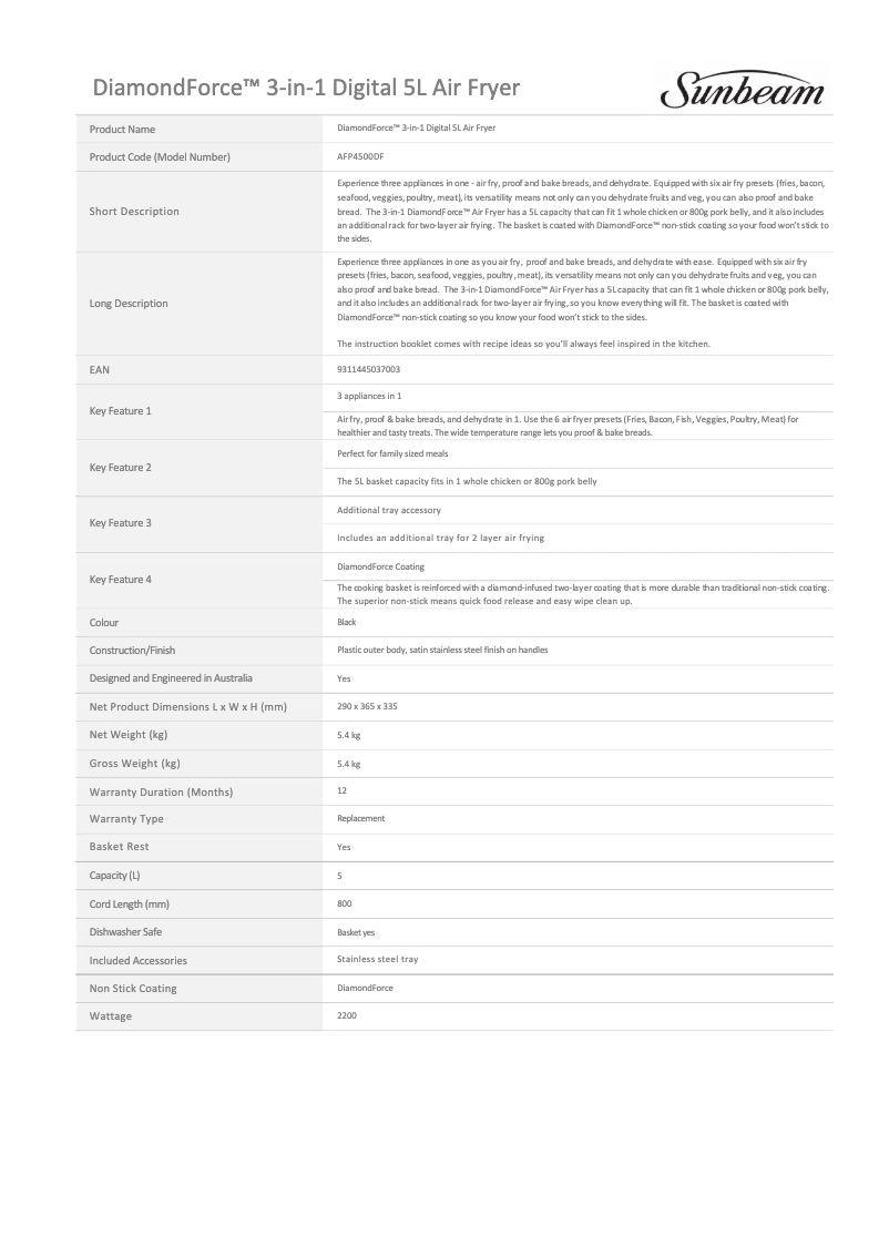 Image de la première page du manuel de l'appareil DiamondForce 3-in-1 AFP4500