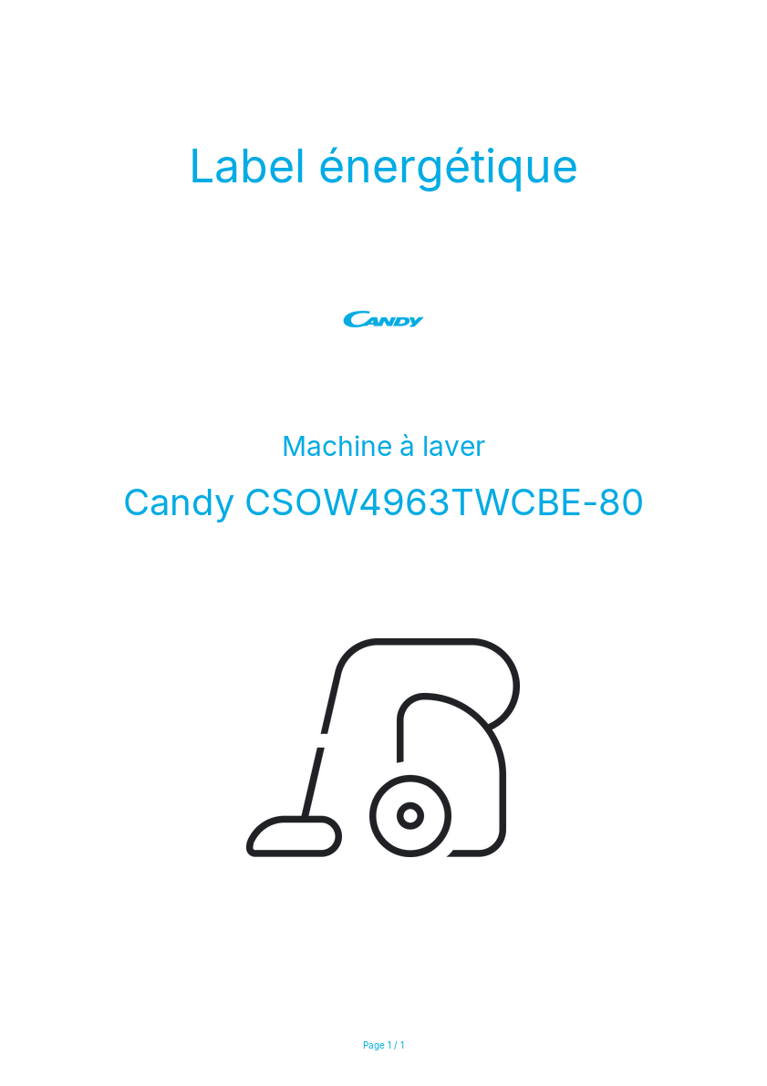 Page n°1 - Label énergétique Candy CSOW4963TWCBE-80